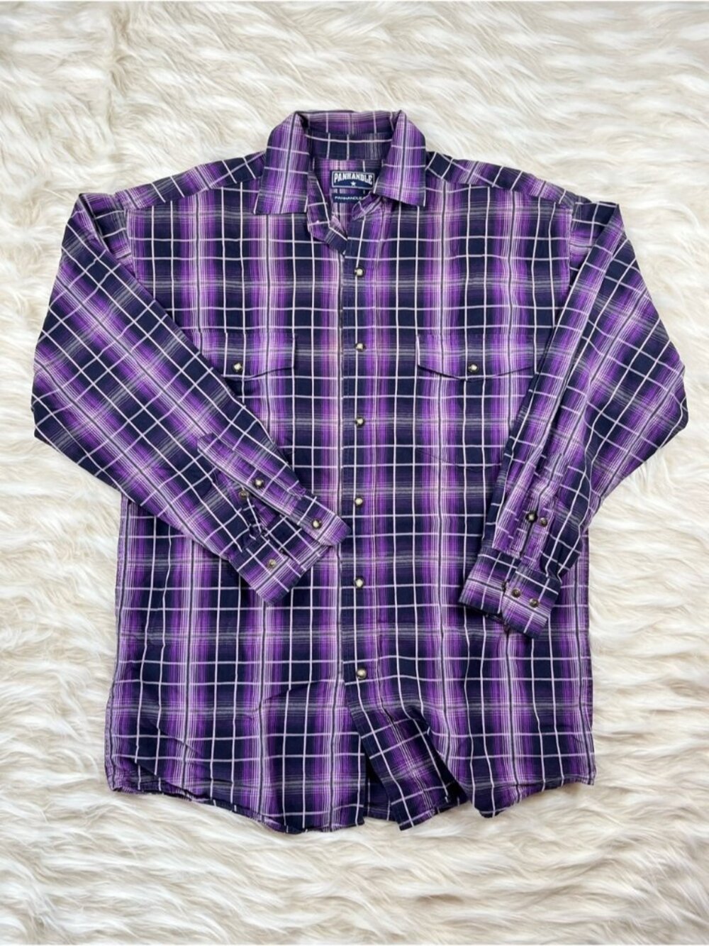 Panhandle Slim Pearl Snap Shirt Men's S Purple Plaid